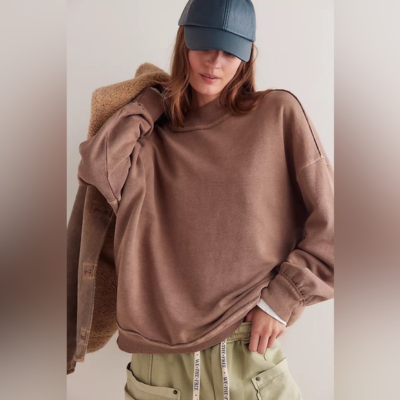 New Free People We The Free Dusted Coca Washed Brown Palm Springs Pullover sz L - Picture 5 of 12